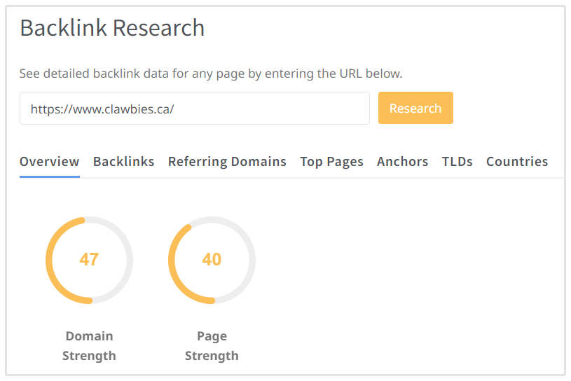 Clawbies Domain and Page Strength